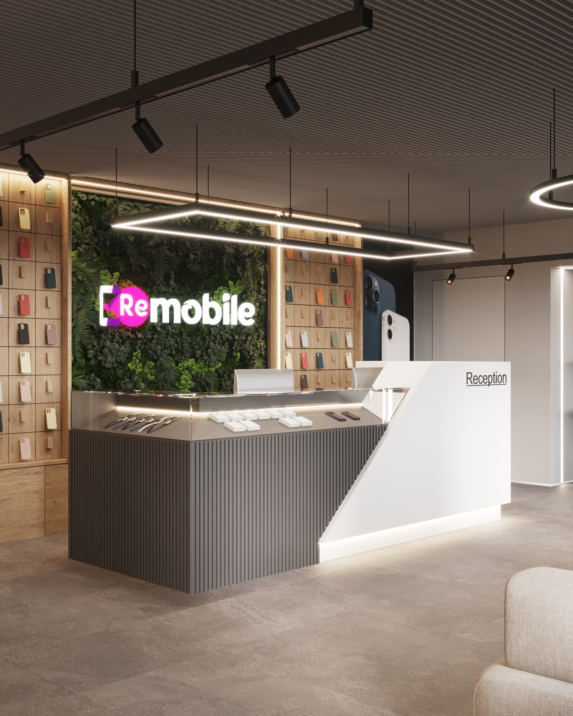 Лаконичный интерьер салона Remobile